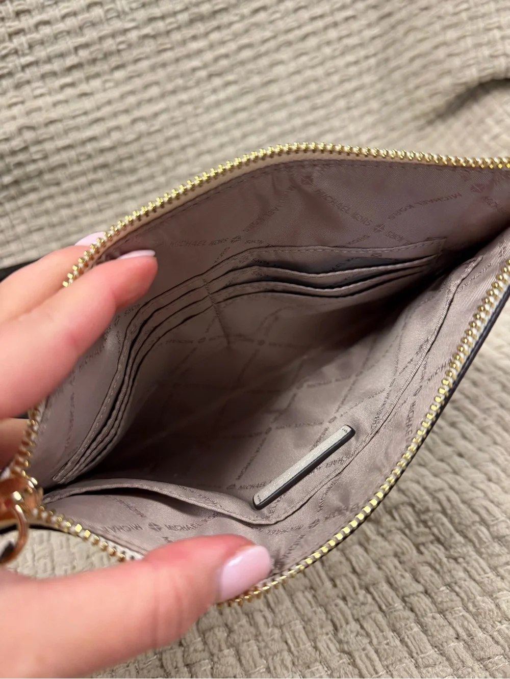 Michael Kors Signature Gray & White Wristlet Clutch
